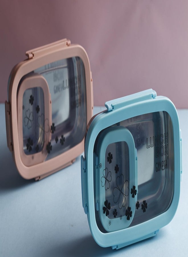 جانيش علبة غداء غانيش ألفا جونيور المعزولة المصنوعة من الفولاذ المقاوم للصدأ، مثالية للمدرسة والمكتب، محكمة الإغلاق مانعة للتسرب، بغطاء غير قابل للكسر، علبة وجبات خفيفة - (650 مل قطعة واحدة + 140 مل قطعة واحدة) أزرق - Image 2